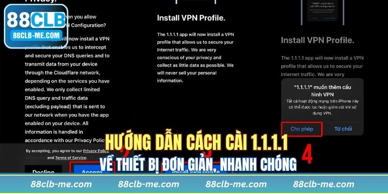 Quy trình thực hiện cài đặt ứng dụng 1.1.1.1 trên di động